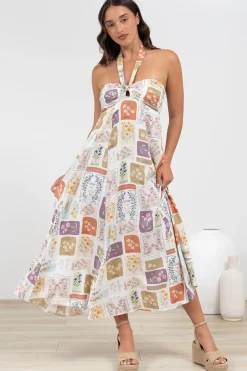 Solie Midi Dress - Halter Neck Dress with Elasticated Back in Reina Print>Salty Crush Online