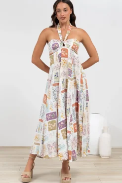 Solie Midi Dress - Halter Neck Dress with Elasticated Back in Reina Print><noscript><img width=