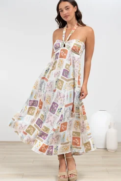 Solie Midi Dress - Halter Neck Dress with Elasticated Back in Reina Print><noscript><img width=
