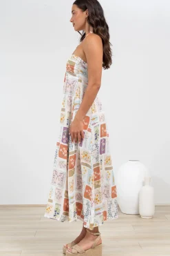 Solie Midi Dress - Halter Neck Dress with Elasticated Back in Reina Print><noscript><img width=