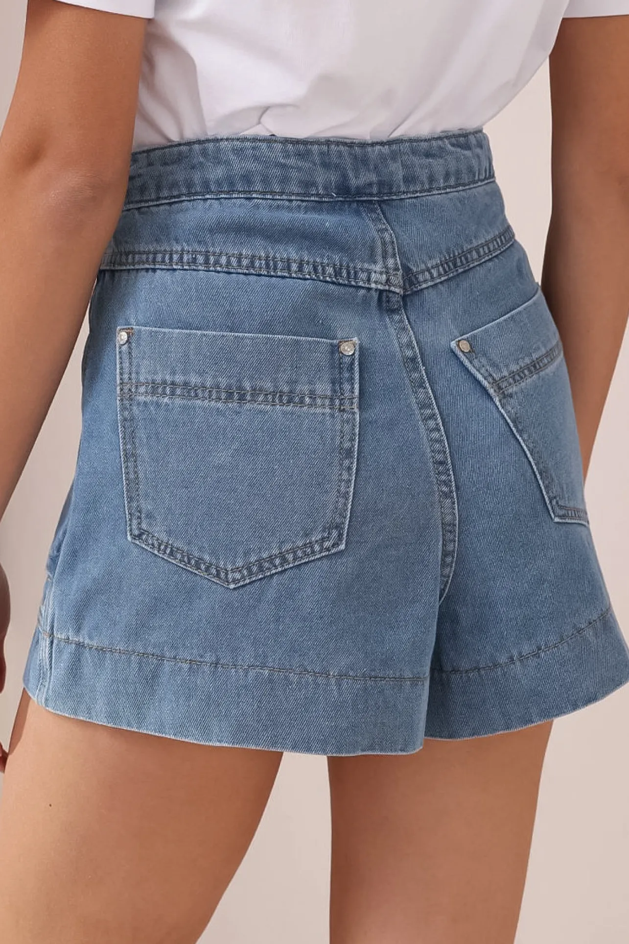 Sullivan Shorts - High Waisted Button Fold Pocket Denim Shorts in Mid Wash Denim>Salty Crush Clearance