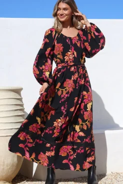 Tai Maxi Dress - On or Off Shoulder Dress with Matching Belt in Valerie Print><noscript><img width=