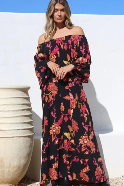 Tai Maxi Dress - On or Off Shoulder Dress with Matching Belt in Valerie Print><noscript><img width=