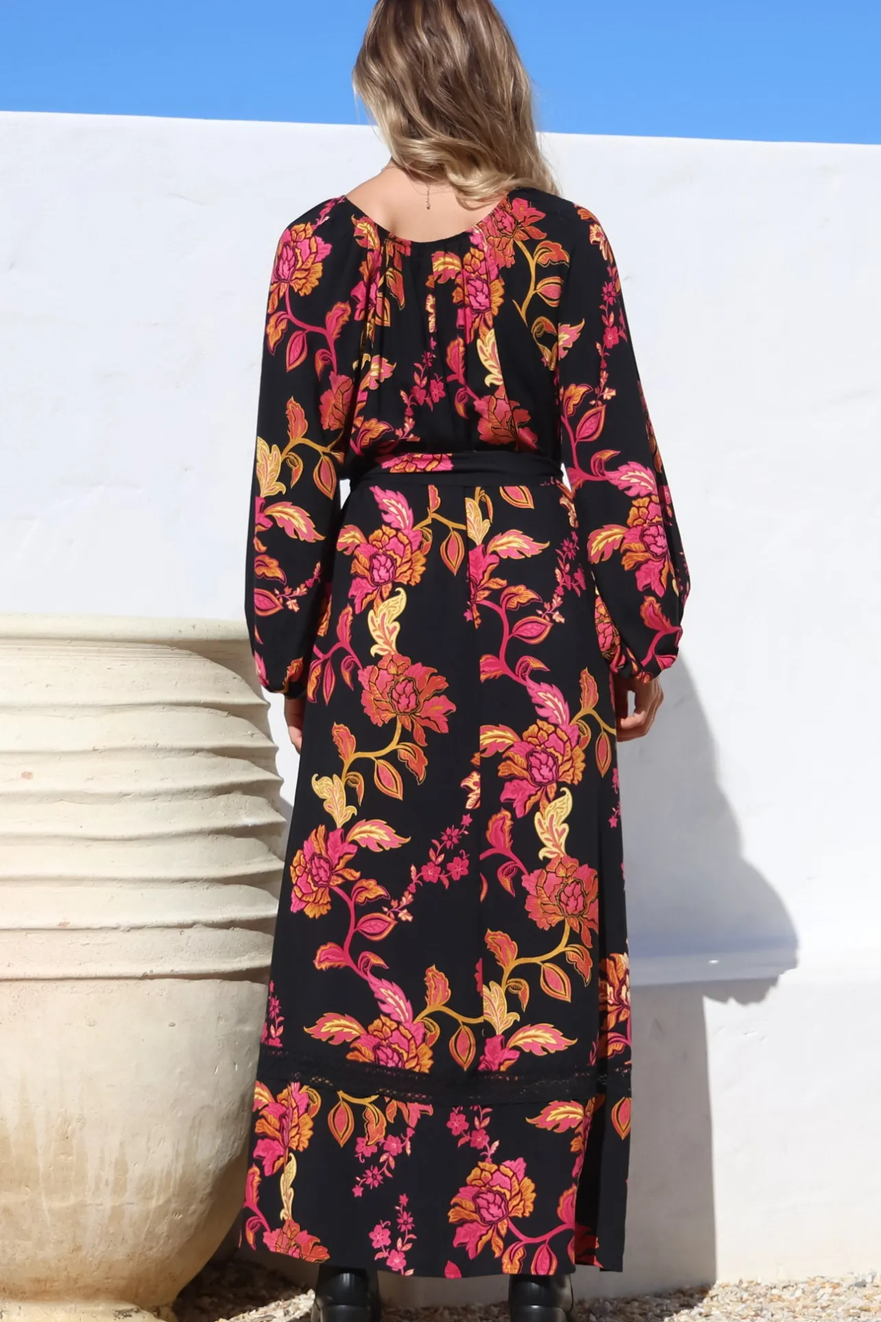 Tai Maxi Dress - On or Off Shoulder Dress with Matching Belt in Valerie Print>Salty Crush Outlet