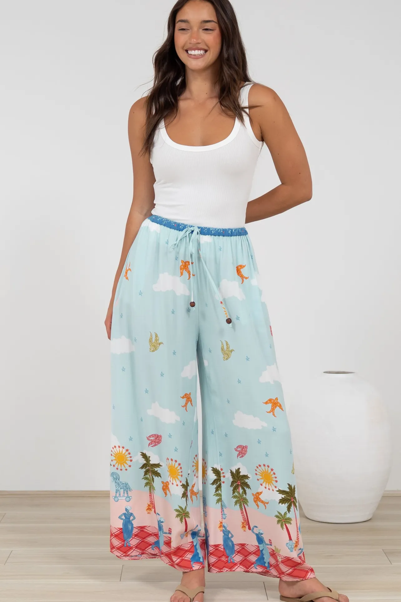Tarin Pants - High Waisted Wide Leg Pants in Staria Print>Salty Crush Outlet