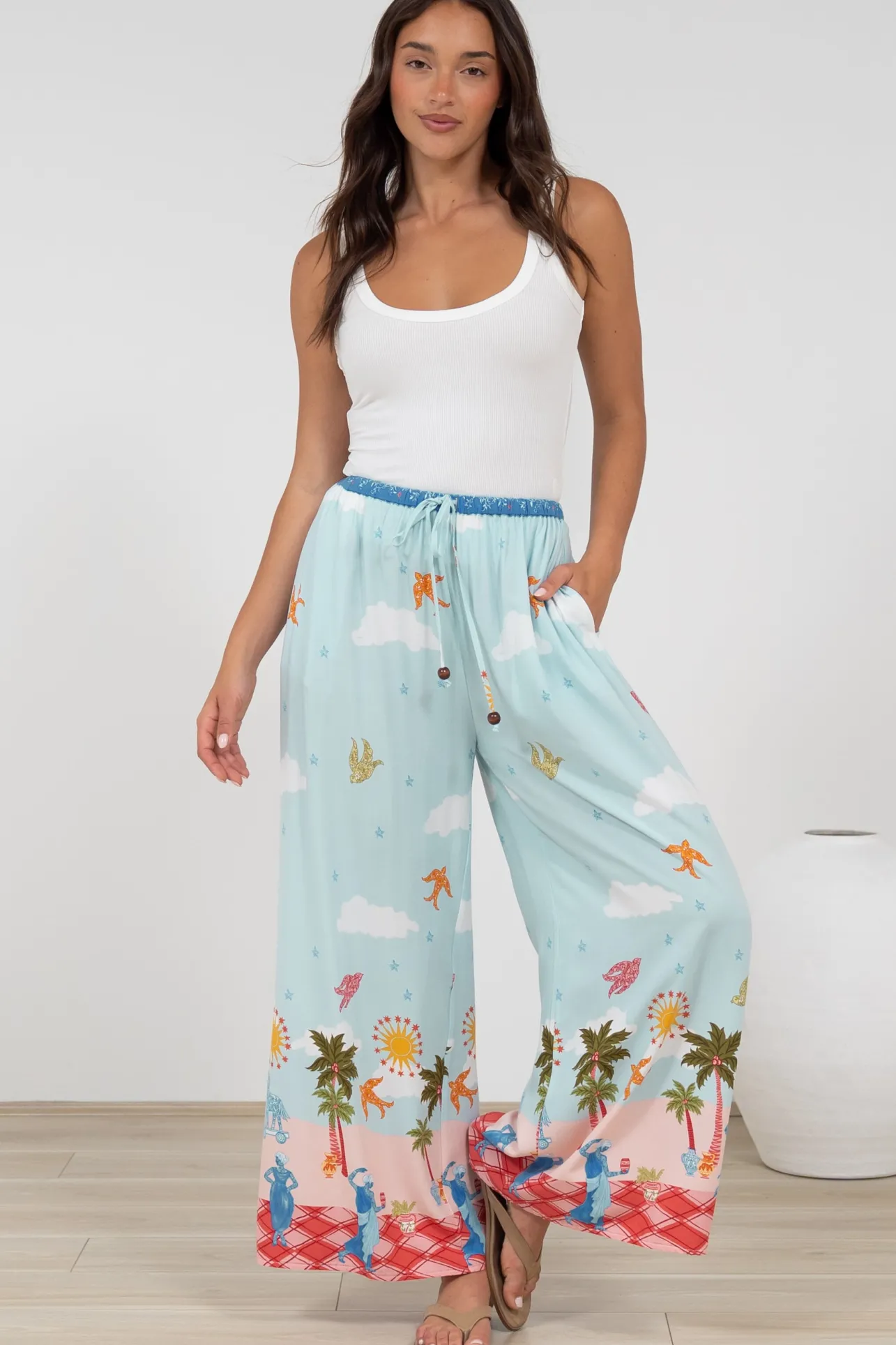 Tarin Pants - High Waisted Wide Leg Pants in Staria Print>Salty Crush Outlet