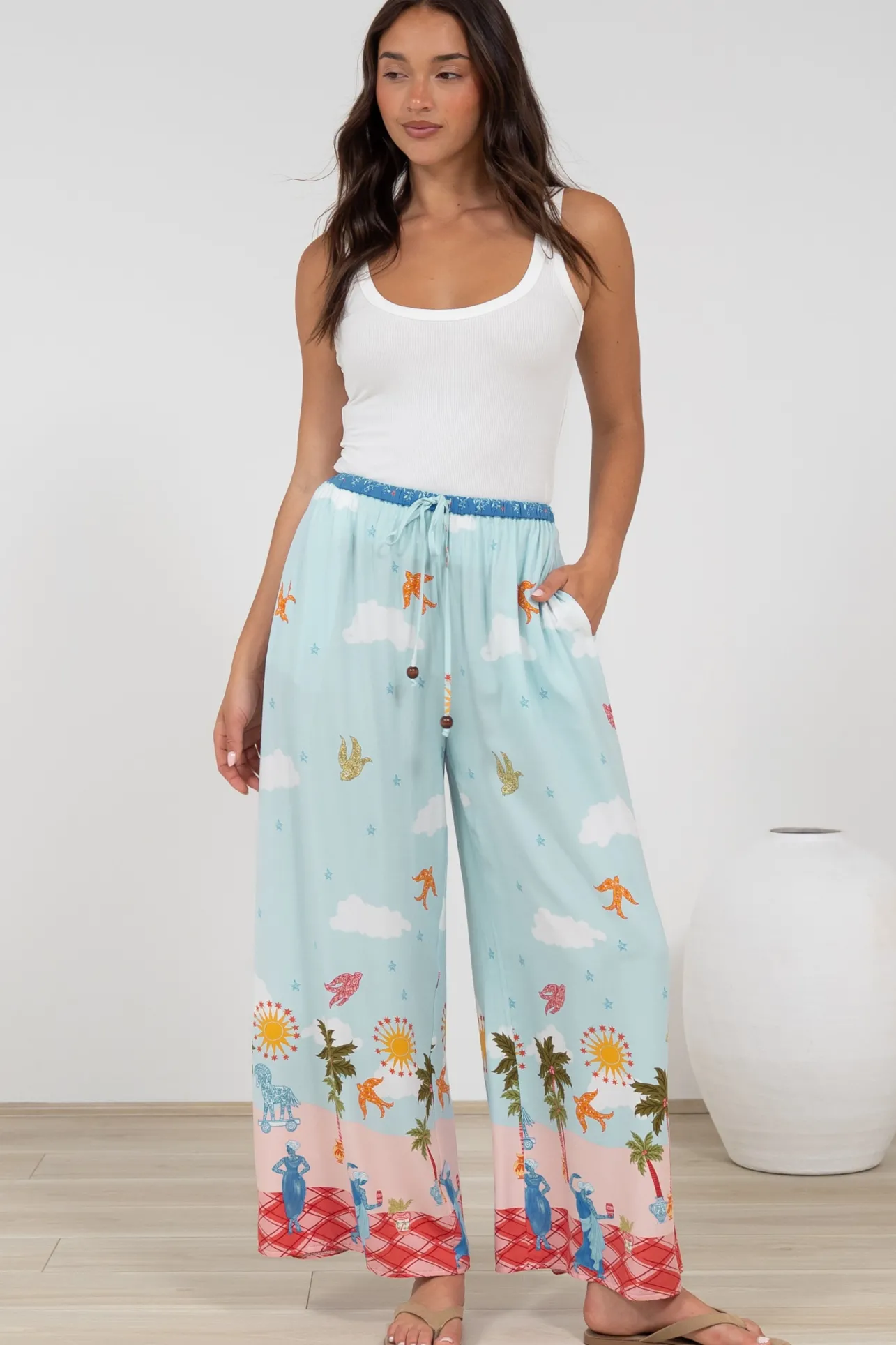 Tarin Pants - High Waisted Wide Leg Pants in Staria Print>Salty Crush Outlet