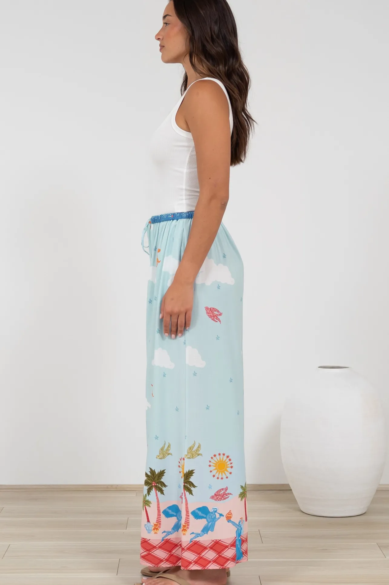 Tarin Pants - High Waisted Wide Leg Pants in Staria Print>Salty Crush Outlet