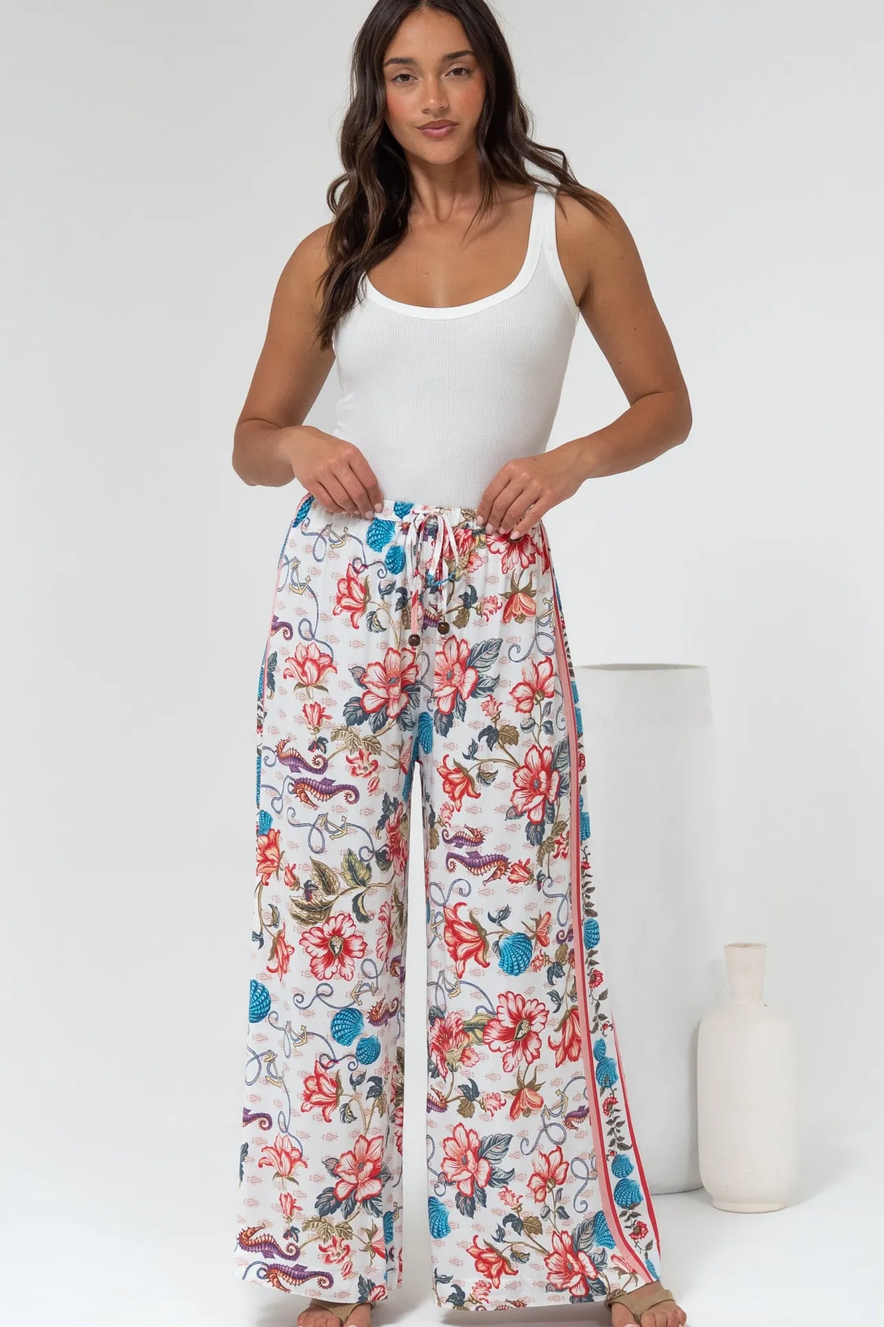 Tarin Pants - High Waisted Wide Leg Pants in Safia Print>Salty Crush Discount