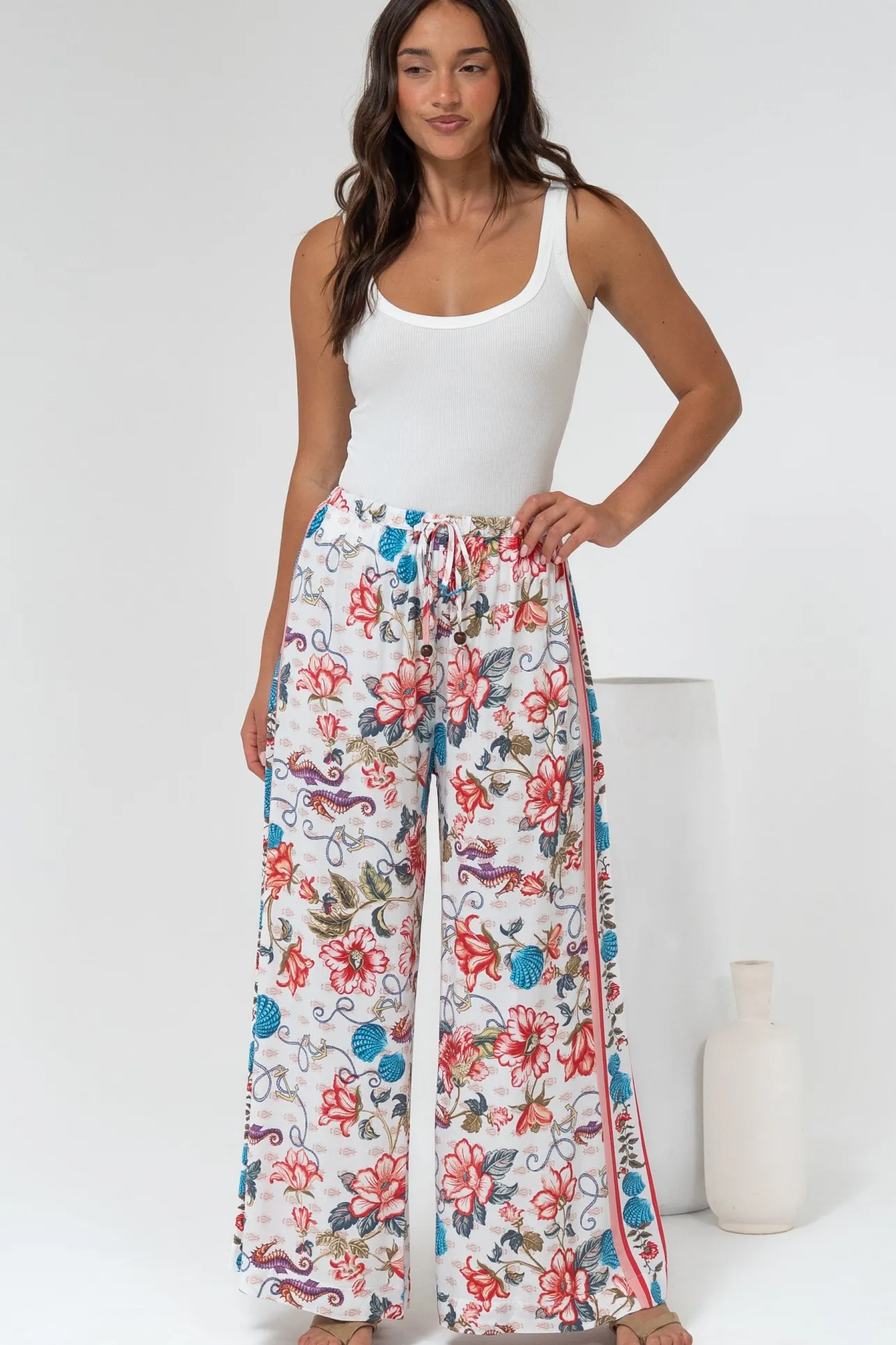 Tarin Pants - High Waisted Wide Leg Pants in Safia Print>Salty Crush Discount