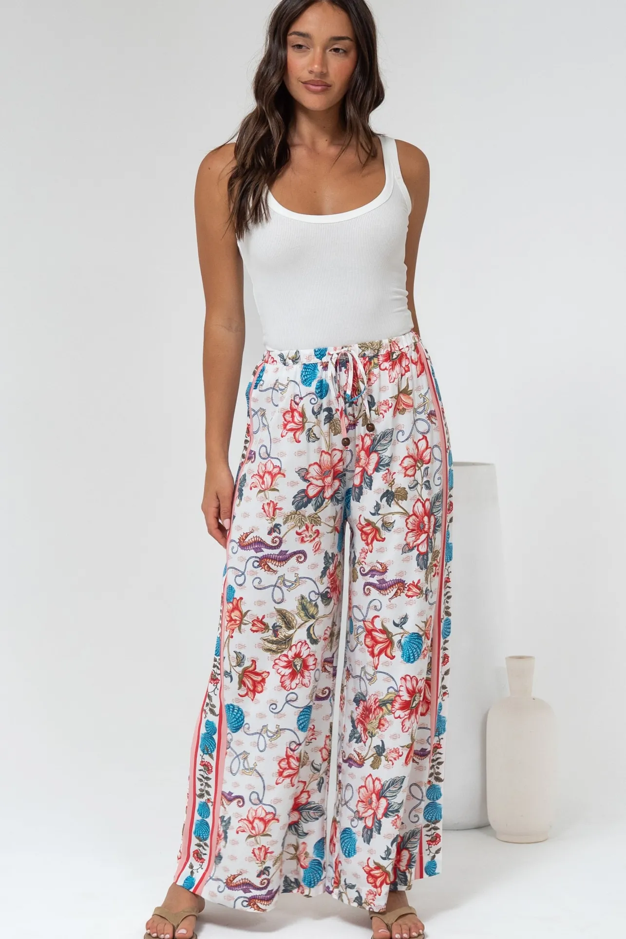 Tarin Pants - High Waisted Wide Leg Pants in Safia Print>Salty Crush Discount