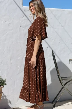 Tassia Maxi Dress - Buttoned Bodice Pull Tie Waist Dress in Kendy Print><noscript><img width=
