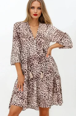 Taylor Mini Dress - Mandarin Collar Balloon Sleeve Smock Dress in Tatum Print>Salty Crush
