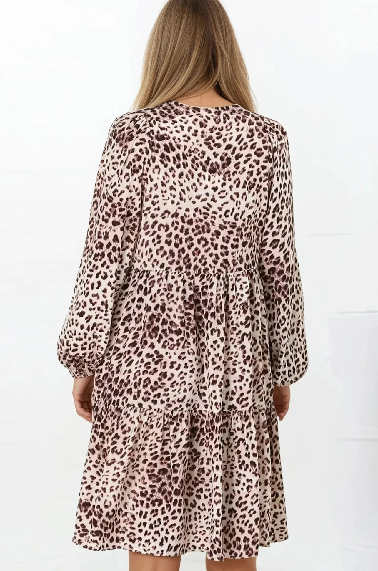 Taylor Mini Dress - Mandarin Collar Balloon Sleeve Smock Dress in Tatum Print>Salty Crush