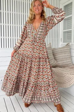 Teresa Lace Maxi Dress - A Line Dress with Long Balloon Sleeves in Harlowe Print><noscript><img width=