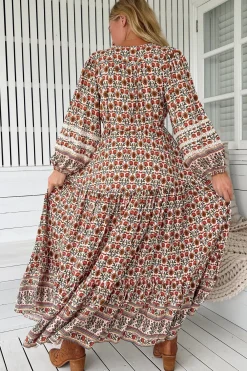 Teresa Lace Maxi Dress - A Line Dress with Long Balloon Sleeves in Harlowe Print><noscript><img width=