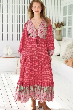 Teresa Ladder Lace Maxi Dress - A Line Dress with Long Balloon Sleeves in Zelie Print><noscript><img width=