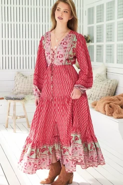 Teresa Ladder Lace Maxi Dress - A Line Dress with Long Balloon Sleeves in Zelie Print><noscript><img width=