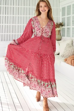 Teresa Ladder Lace Maxi Dress - A Line Dress with Long Balloon Sleeves in Zelie Print><noscript><img width=