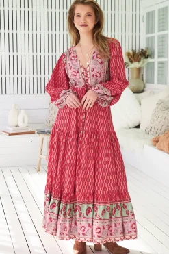 Teresa Ladder Lace Maxi Dress - A Line Dress with Long Balloon Sleeves in Zelie Print><noscript><img width=