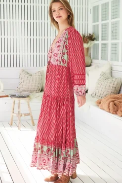 Teresa Ladder Lace Maxi Dress - A Line Dress with Long Balloon Sleeves in Zelie Print><noscript><img width=