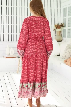 Teresa Ladder Lace Maxi Dress - A Line Dress with Long Balloon Sleeves in Zelie Print><noscript><img width=