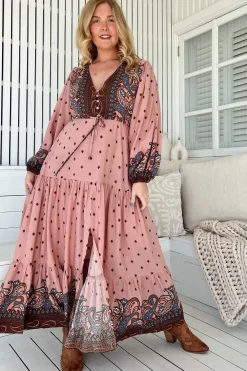 Teresa Maxi Dress - A Line Dress with Long Balloon Sleeves in Seraphina Print>Jaase Clearance