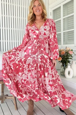 Teresa Maxi Dress - A Line Dress with Long Balloon Sleeves in Soulina Print>Jaase Clearance