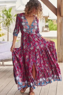 Tessa Maxi Dress - A Line Pull Tie Waist Dress in Strawberry Kiss Print><noscript><img width=