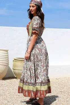 Tessa Maxi Dress - A Line Pull Tie Waist Dress in Oakie Print><noscript><img width=