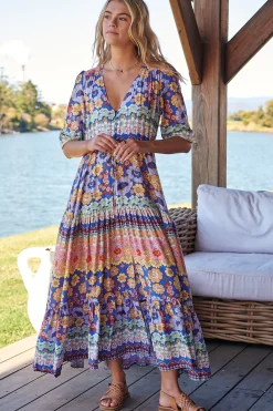 Tessa Maxi Dress - A Line Pull Tie Waist Dress in Eden Print>Jaase Online