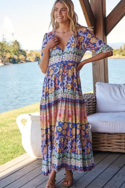Tessa Maxi Dress - A Line Pull Tie Waist Dress in Eden Print><noscript><img width=