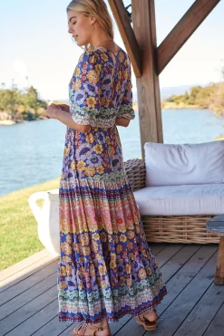 Tessa Maxi Dress - A Line Pull Tie Waist Dress in Eden Print><noscript><img width=