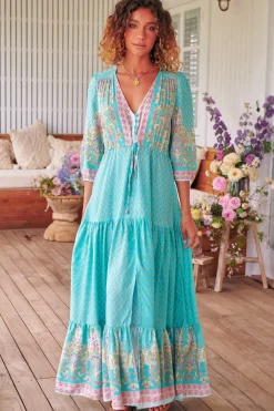 Tessa Maxi Dress - A Line Pull Tie Waist Dress in Atlantis Print><noscript><img width=