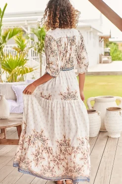 Tessa Maxi Dress - A Line Pull Tie Waist Dress in Gemstone Print><noscript><img width=