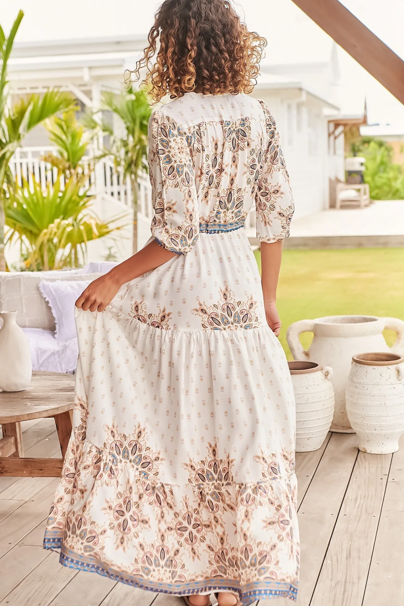 Tessa Maxi Dress - A Line Pull Tie Waist Dress in Gemstone Print>Jaase Sale