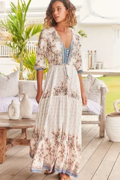 Tessa Maxi Dress - A Line Pull Tie Waist Dress in Gemstone Print><noscript><img width=