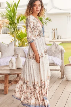 Tessa Maxi Dress - A Line Pull Tie Waist Dress in Gemstone Print><noscript><img width=