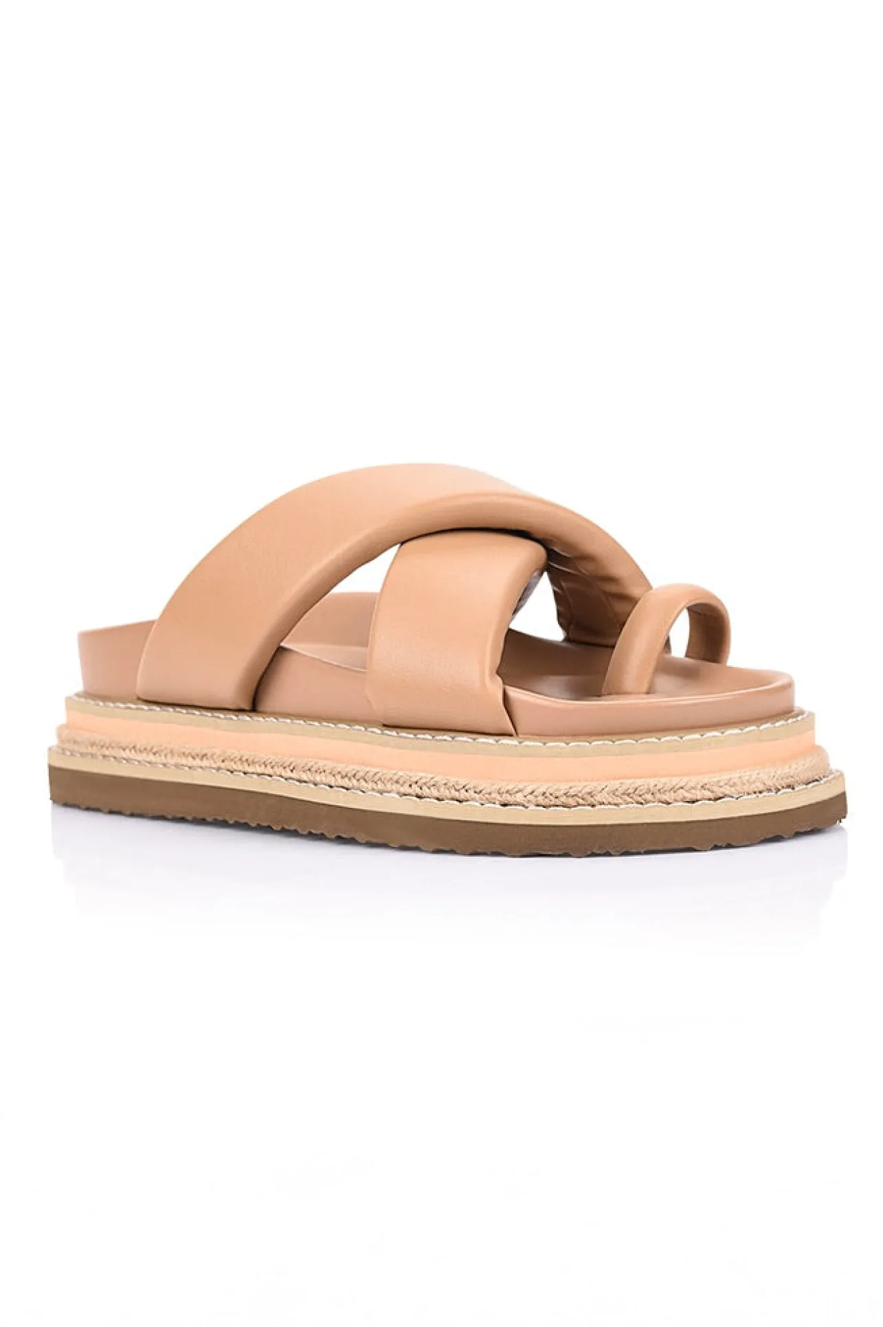 Thelma Flatform Slides - Dark Camel Tan>Verali Hot