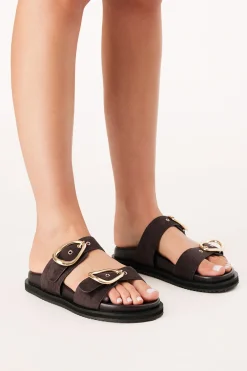 Theresa Slides - Dark Cacao Suede><noscript><img width=