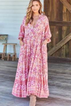 Tillie Maxi Dress - Relaxed Style with V Neckline Dress in Leena Print>Jaase