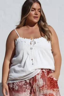 Tilly Top - Lace Sweetheart Neckline Cami with Adjustable Straps in White>Salty Crush Best