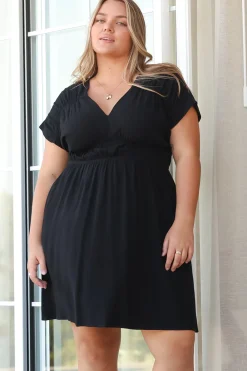 Torin Mini Dress - Flattering V-Neck A-Line Mini with Cinched Waist in Black>Salty Crush Sale