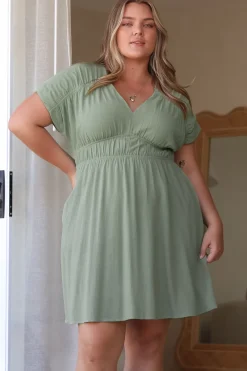Torin Mini Dress - Flattering V-Neck A-Line Mini with Cinched Waist in Sage>Salty Crush Sale