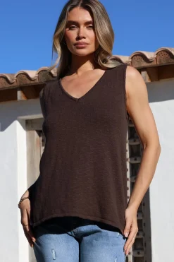 Valeria Top - Textured V-Neck Tank Top in Chocolate><noscript><img width=