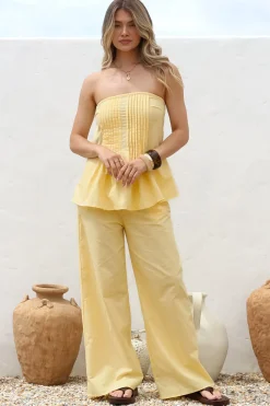 Vanity Two Piece Set - Strapless Pleated Top and Long Pants in Lemon><noscript><img width=