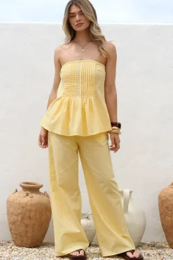 Vanity Two Piece Set - Strapless Pleated Top and Long Pants in Lemon><noscript><img width=