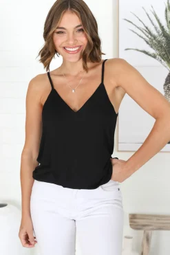 Venus Cami - Long V Neck Adjustable Strap Cami in Black>Salty Crush Online