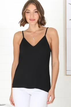 Venus Cami - Long V Neck Adjustable Strap Cami in Black>Salty Crush Online