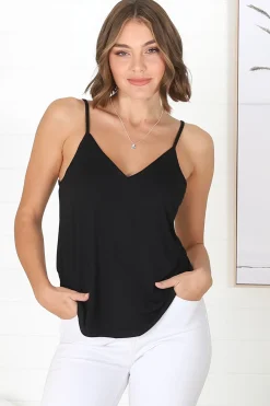 Venus Cami - Long V Neck Adjustable Strap Cami in Black><noscript><img width=